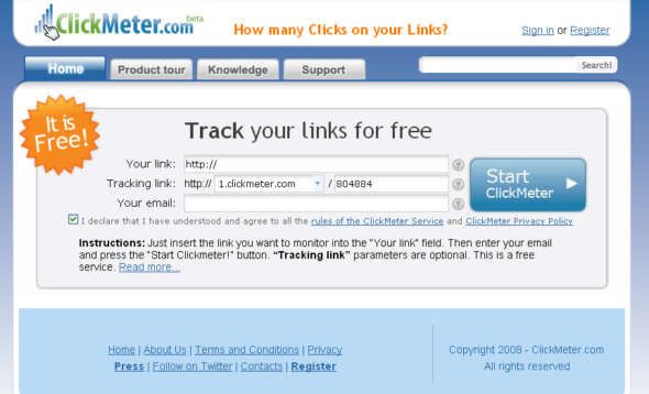 Clickmeter free web analytics tool