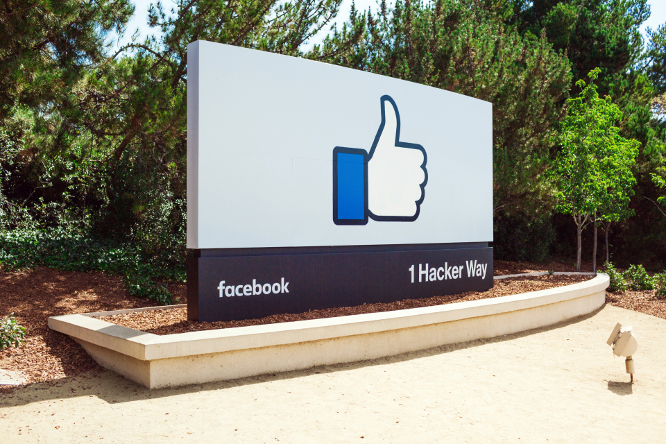 The sign outside the main entrance to Facebook HQ.