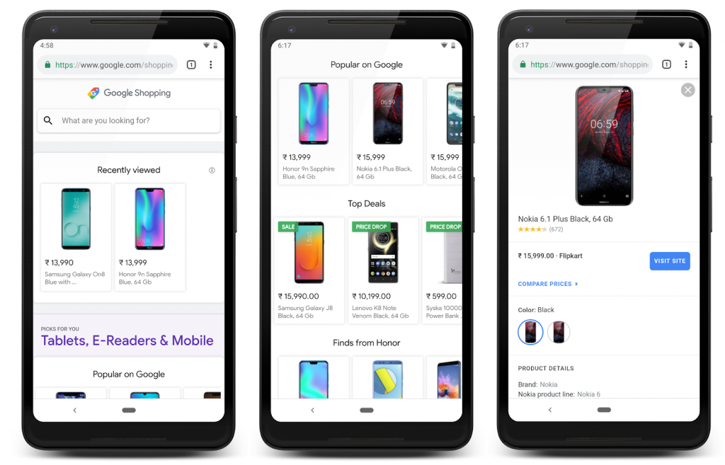 Google Shopping home page screen