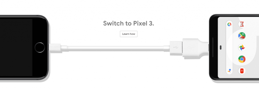 A screen capture of Pixel 3 website