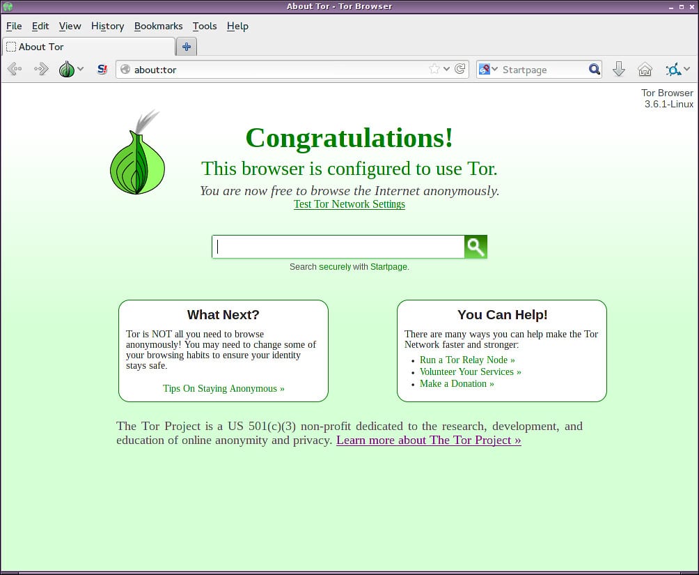 Tor web browser screen shot