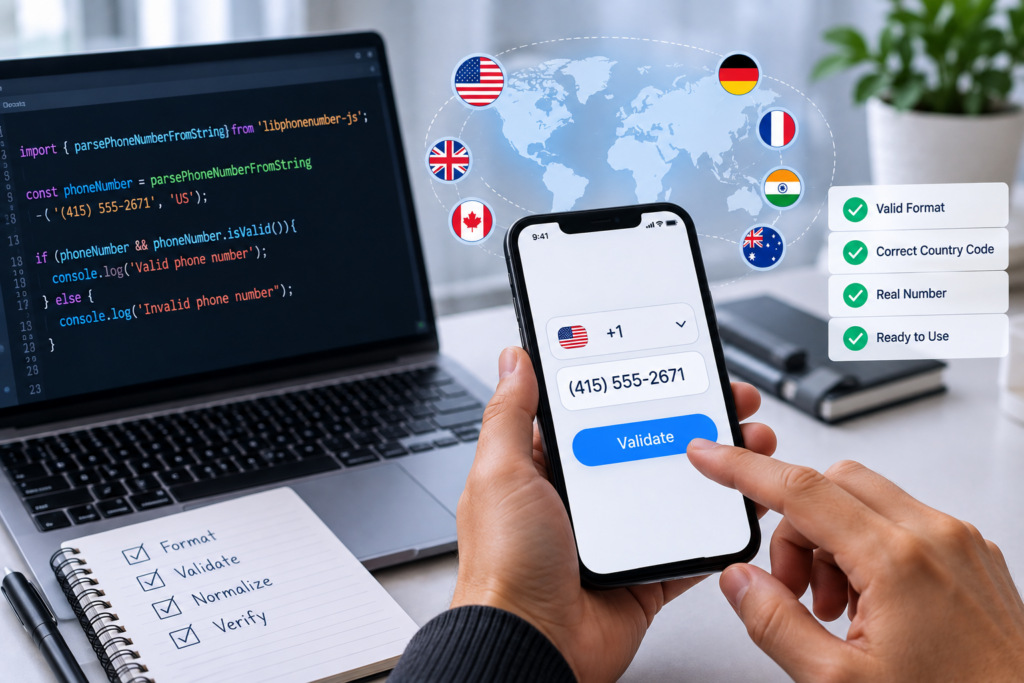 US phone number validation on smartphone with country code and validation checks