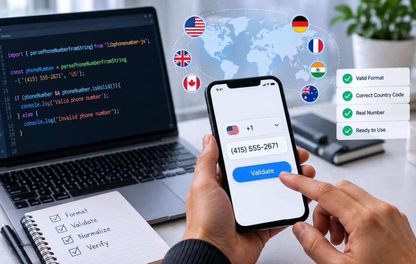 US phone number validation on smartphone with country code and validation checks