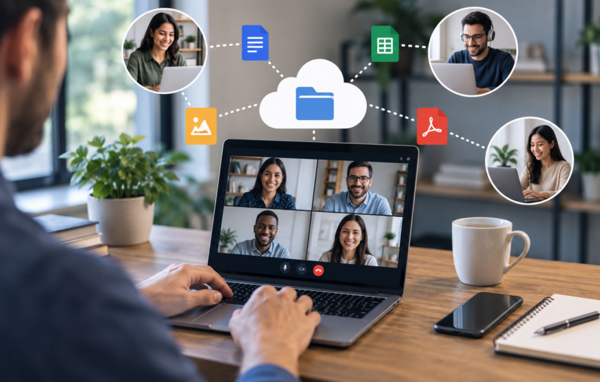 Remote team sharing files online
